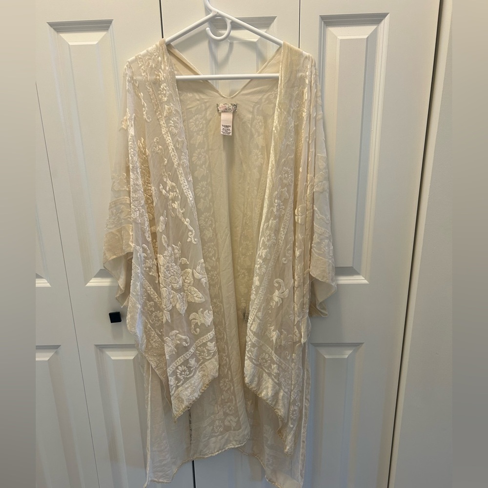 Free People velvet & mesh Ivory Kimono